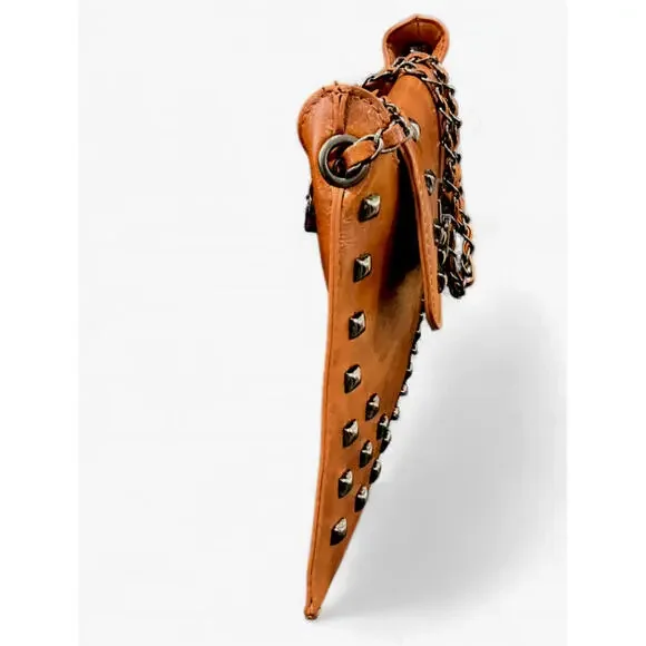 NEW Vintage Y2K Euro Envelope Crossbody Shoulder Bag Purse Cognac Faux Leather - Picture 5 of 8